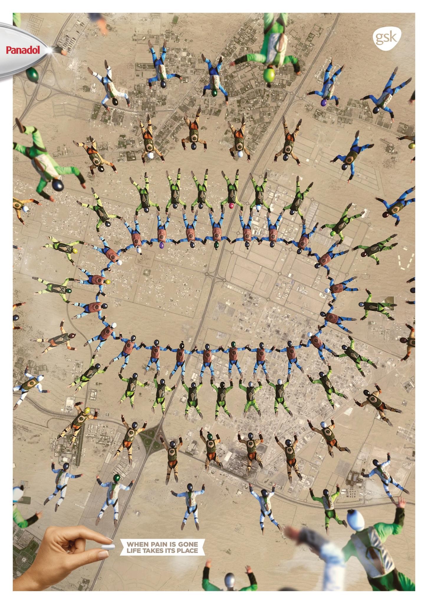 Ad "Life taking place - skydive formation"