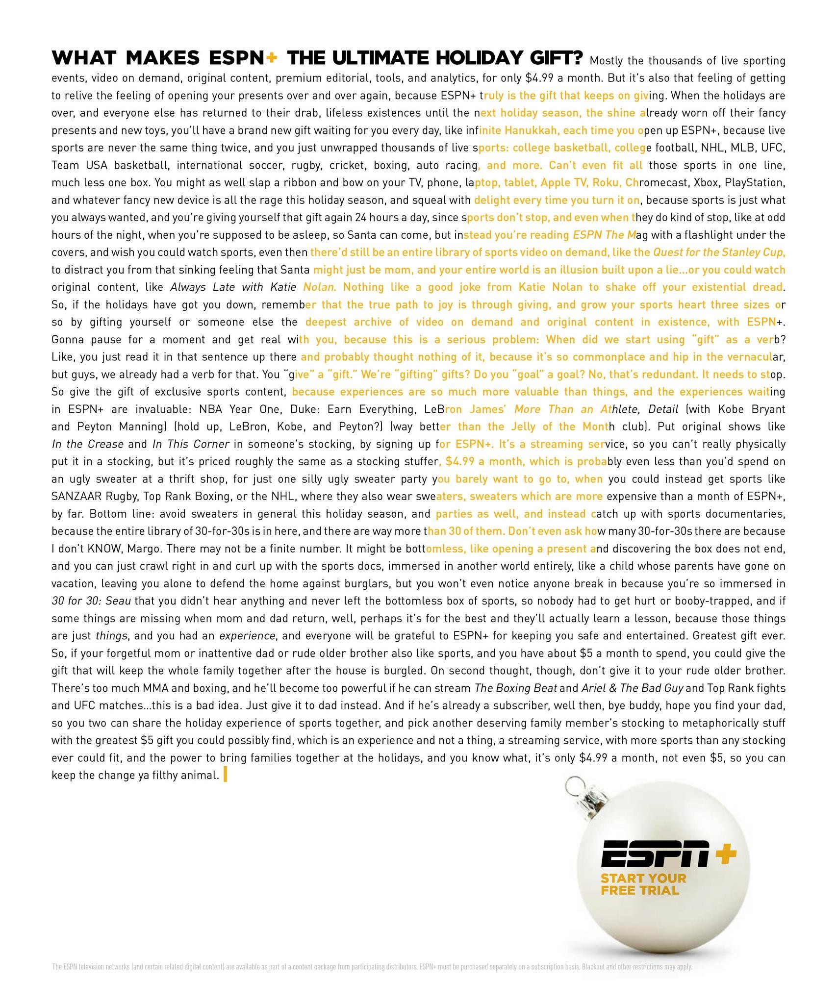 ESPN+ PRINT HOLIDAY