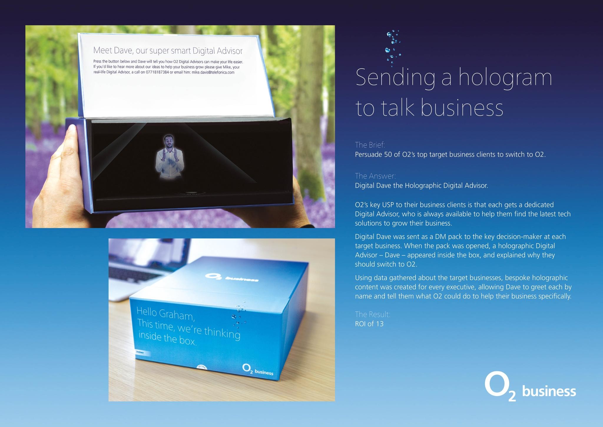 Digital Dave, the Personalised Hologram – Direct Mail for O2 Business
