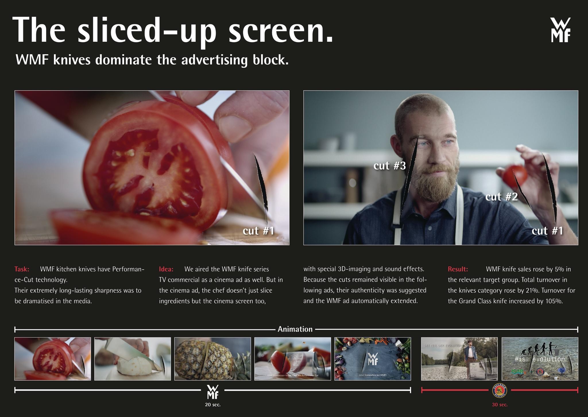 The sliced-up screen / WMF knives dominate the advertising block