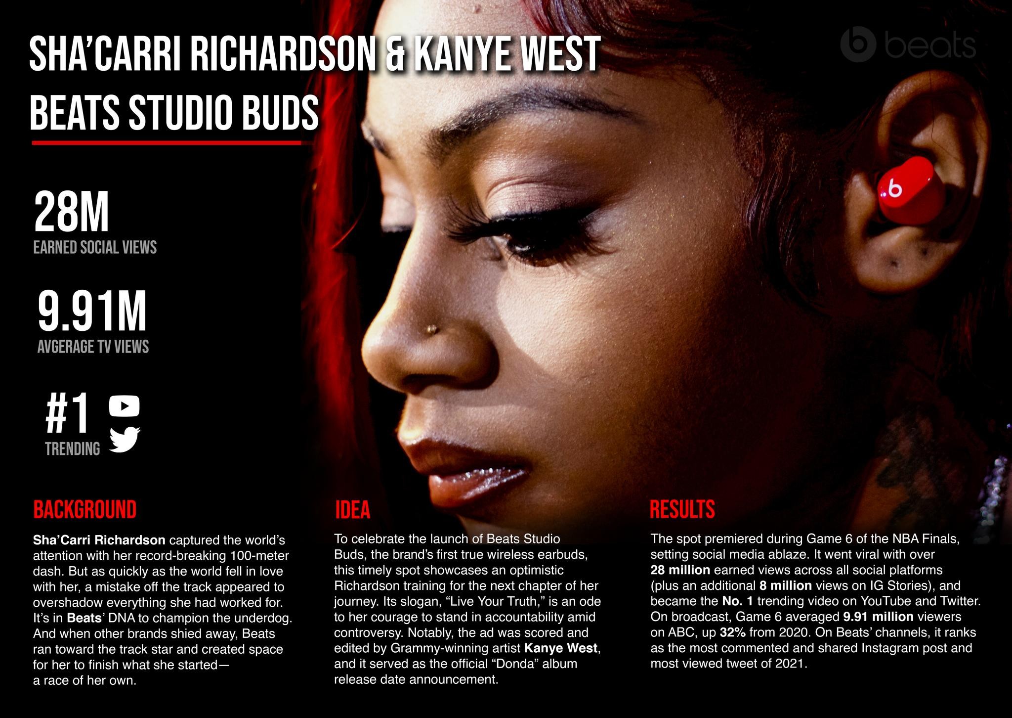 Sha'Carri Richardson and Kanye West for Beats Studio Buds
