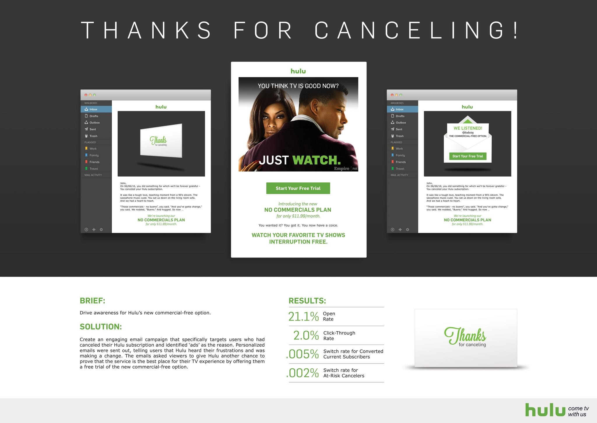 HULU "THANKS FOR CANCELING"