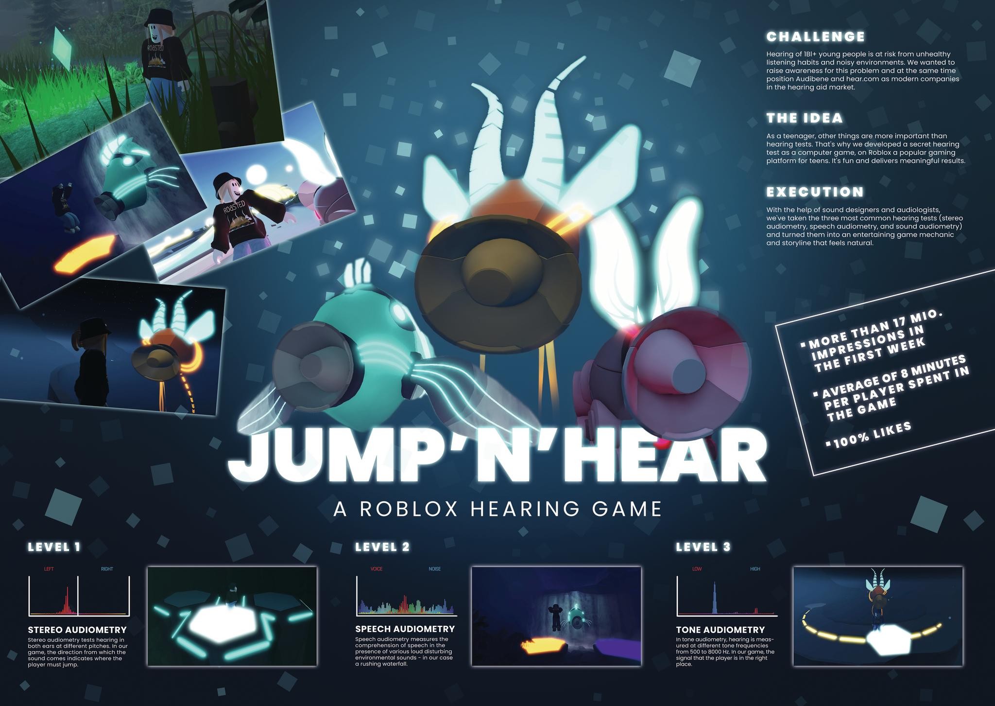 "JUMP ’N’ HEAR – A ROBLOX HEARING GAME."