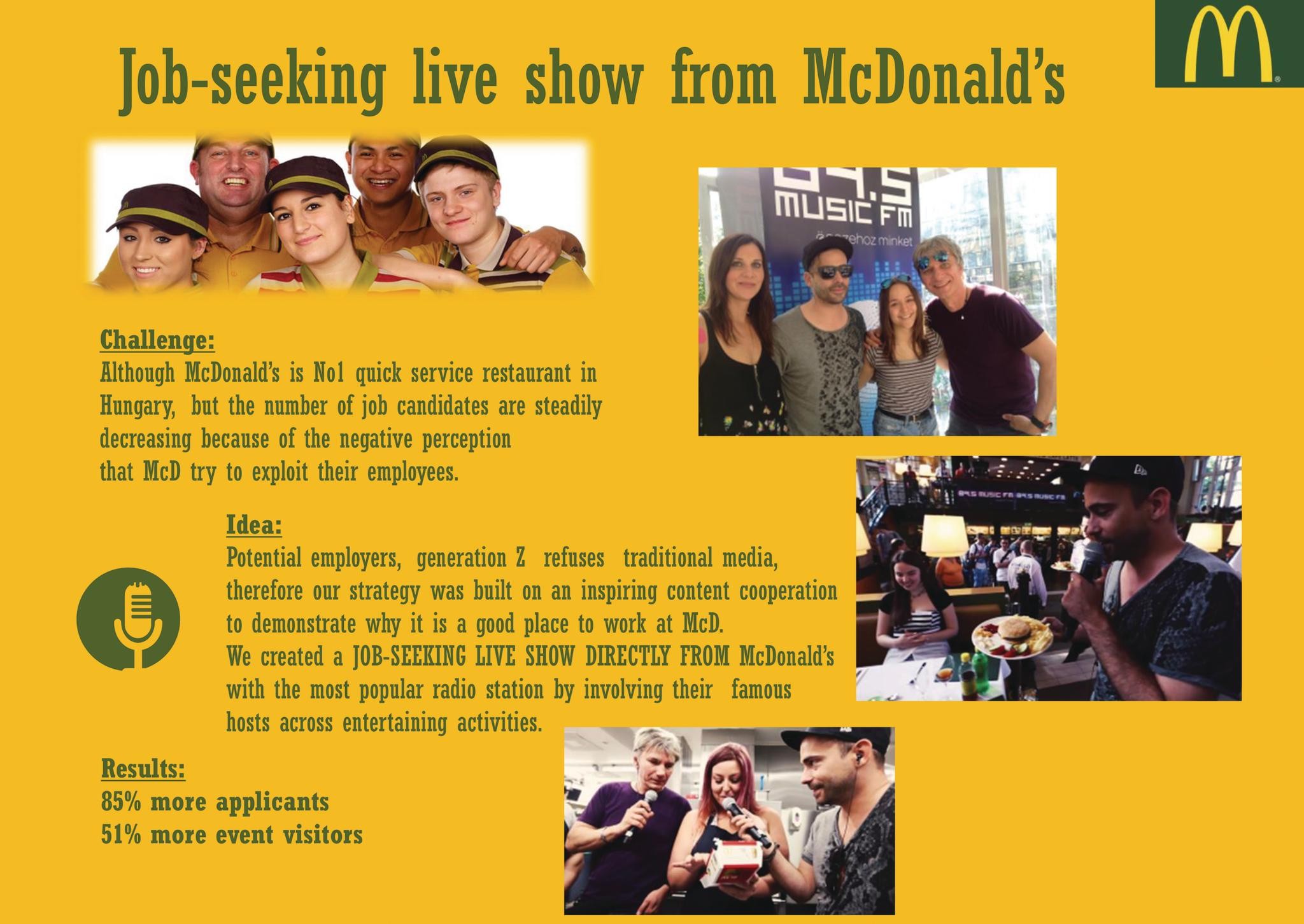 Job seeking live show from McDonald's