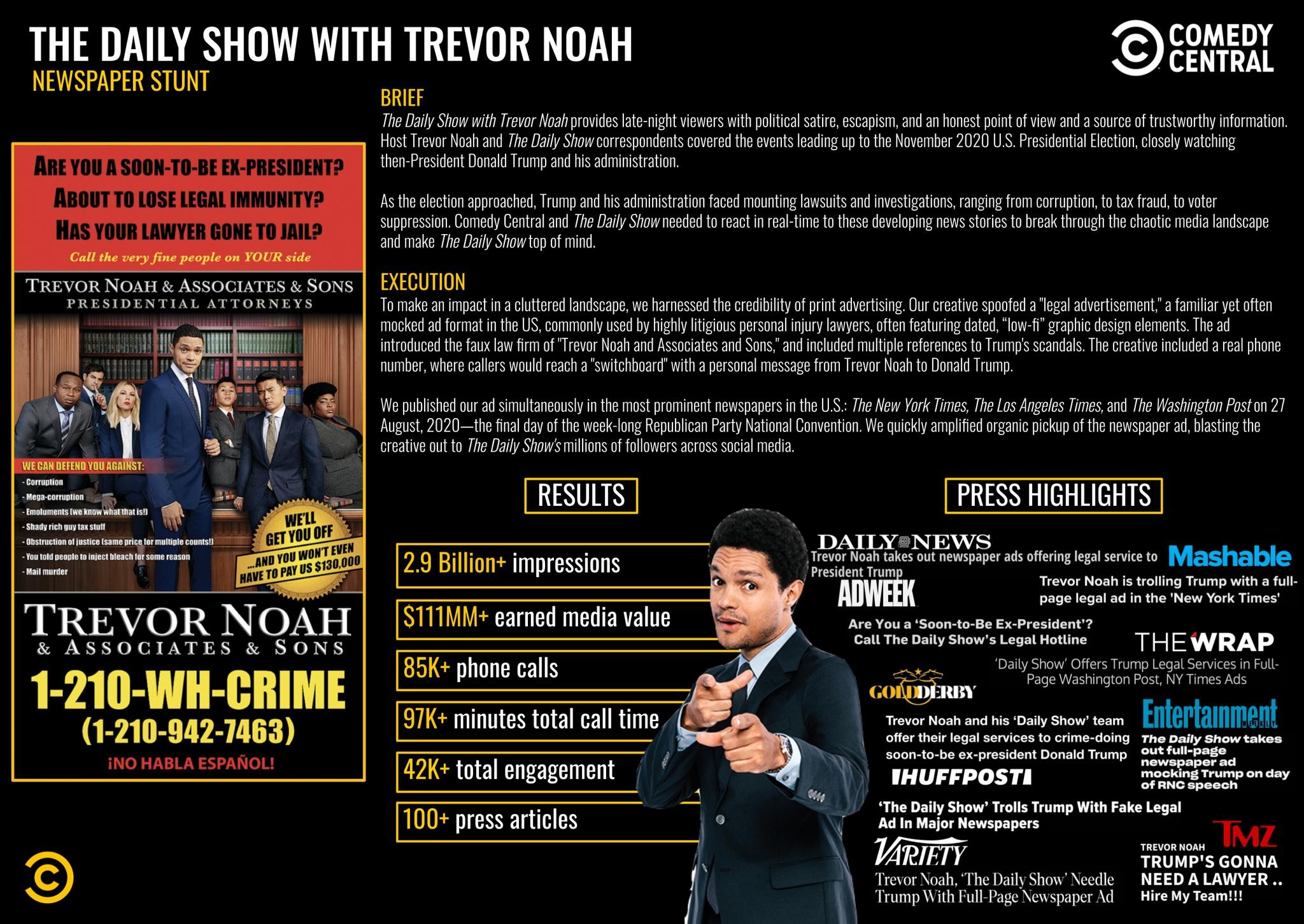 THE DAILY SHOW WITH TREVOR NOAH FULL PAGE NEWSPAPER AD