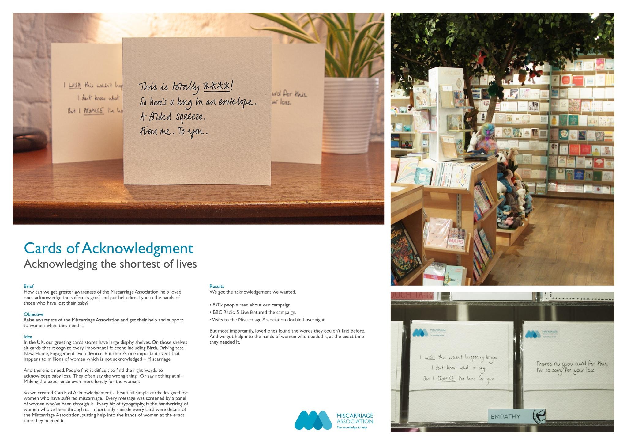 MISCARRIAGE ASSOCIATION - CARDS OF ACKNOWLEDGEMENT