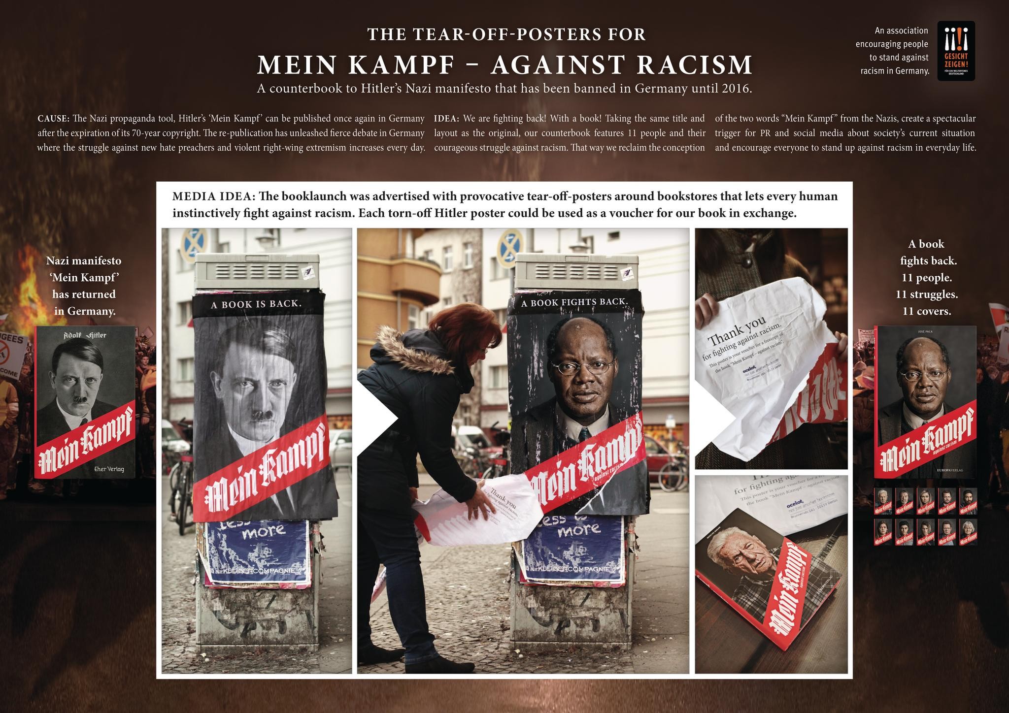 The tear-off-posters for "Mein Kampf - against racism"