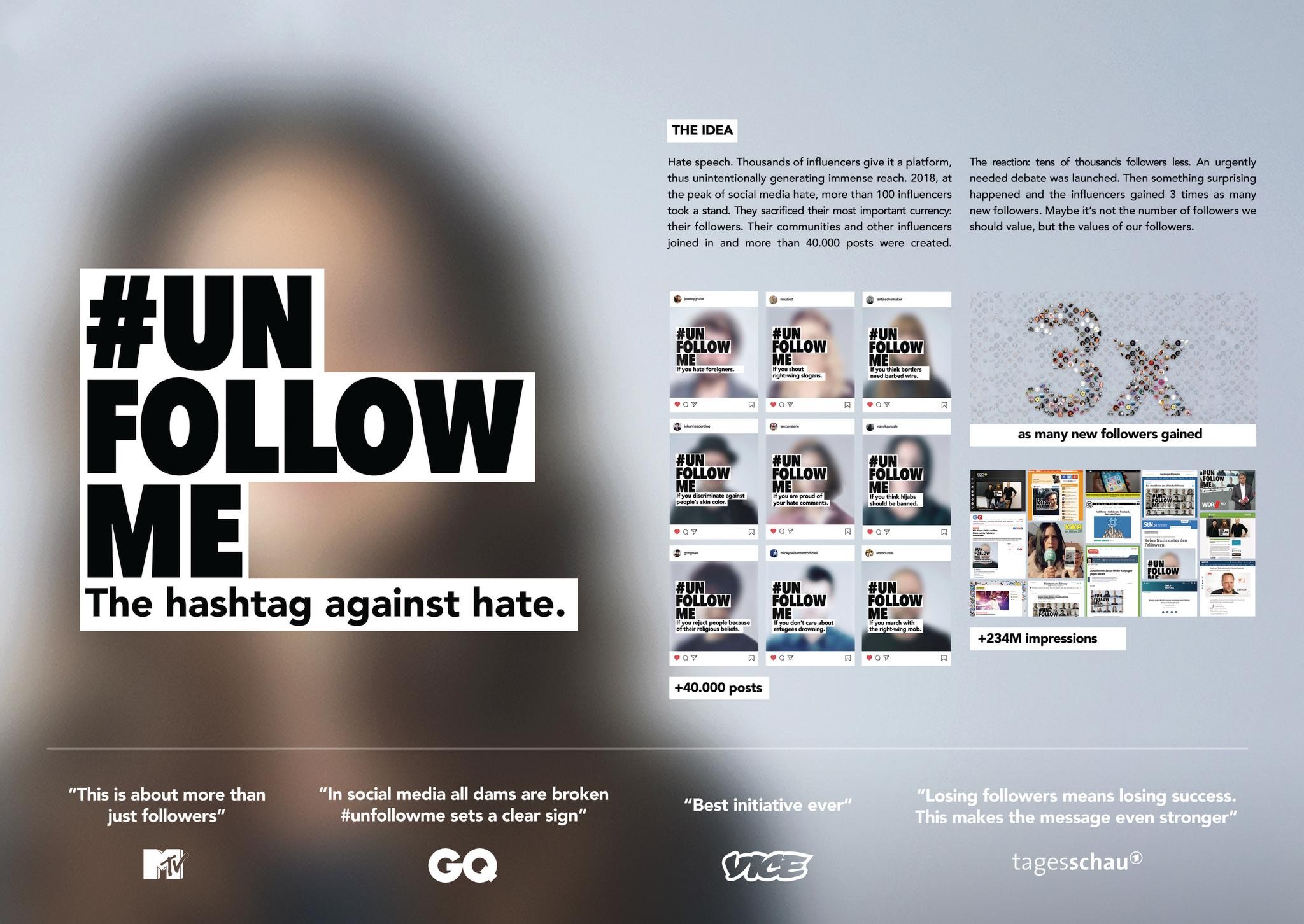 Loud against Nazis "#unfollowme. The hashtag against hate."